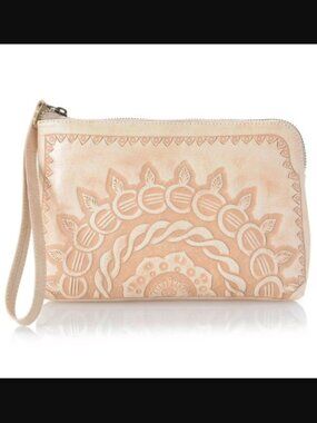 Leather POUNCH Wristlet TOOLED small HANDMADE NEW clutch Paraguay